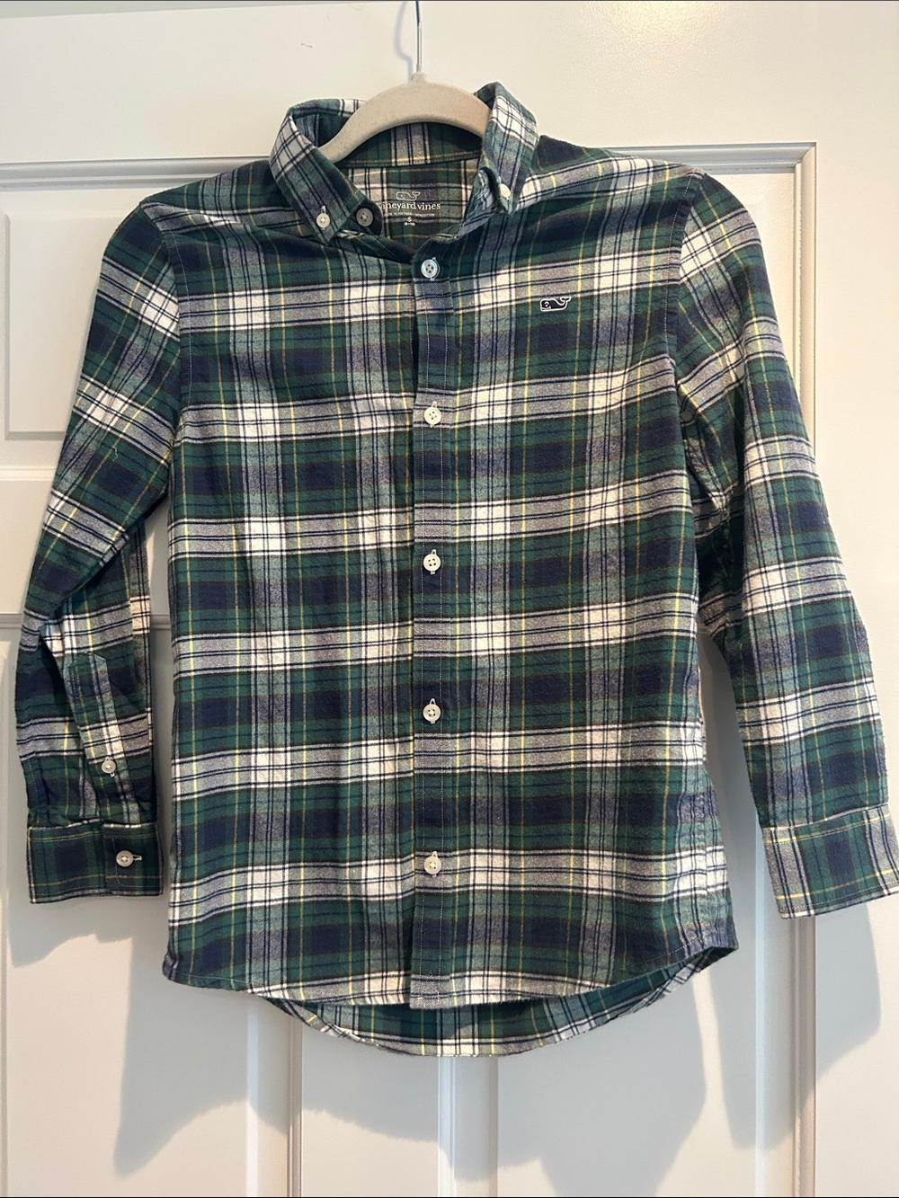 Boys Vineyard Vines Green and Navy Plaid Button-Down Shirt